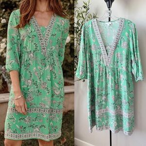 J. Jill Border-Printed Flounced-Hem Dress